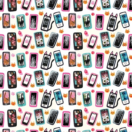 Fabric Remnant | Cat Call Mobile Phones 80cm