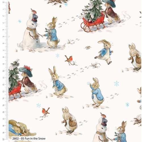 Fabric Remnant | Licensed Peter Rabbit Christmas Fun 50cm