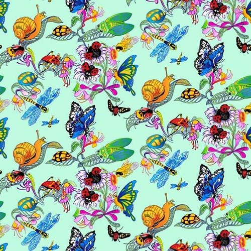 Fabric Remnant | Bugs Bright Butterfly Dragonfly Snail 83cm