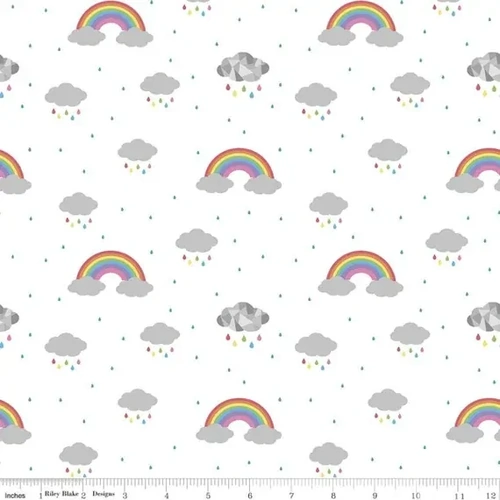 Fabric Remnant | Dream In Colour Rainbows White 55cm