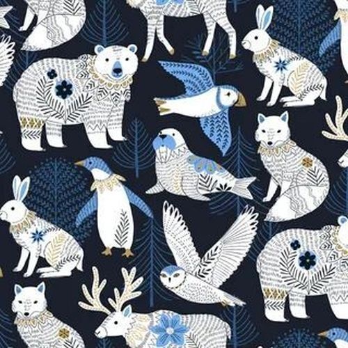 Fabric Remnant | Dashwood Arctic Animals Metallic 54cm