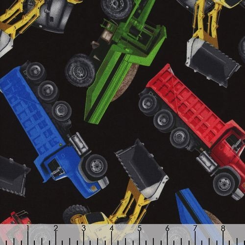 Fabric Remnant | 	 Construction Trucks Black  98cm
