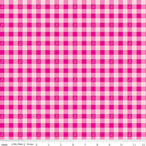 Fabric Remnant | Riley Blake Barbie™ World Logo Gingham (80cm x 112cm)
