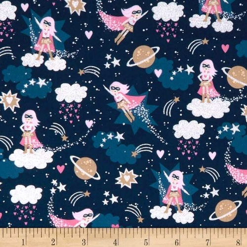 Fabric Remnant | 	 Supergirl Metallic Navy (72cm x 112cm)