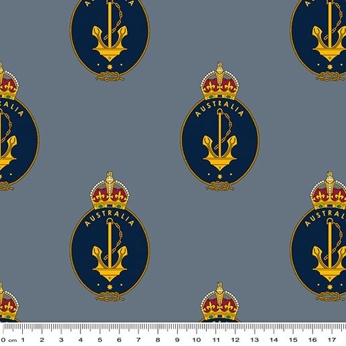 Fabric Remnant | Navy Australia Emblems Grey (60cm x 112cm)