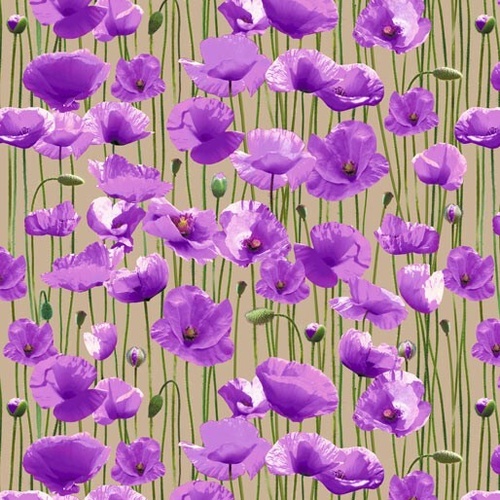 Fabric Remnant | Animals of War Purple Poppy Field (58cm x 112cm)