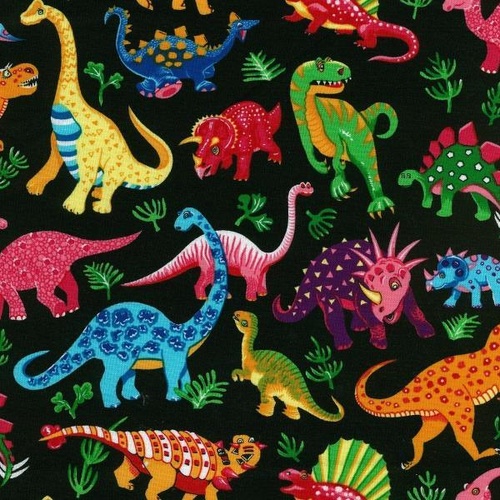 Fabric Remnant | Dinosaur Dance Black (75cm x 112cm)