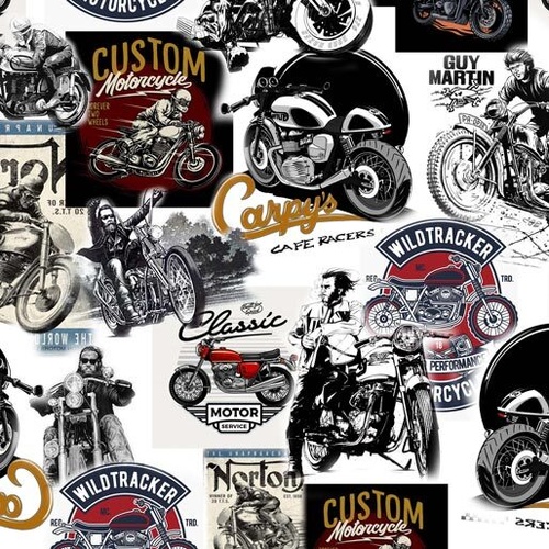 Fabric Remnant | Motorcycle Classic Motorbikes (94cm x 112cm)