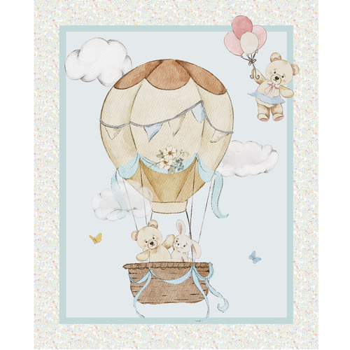 Devonstone | Bed Buds | Teddy Bears Hot Air Balloon 36" Cot Quilt Panel DV7890