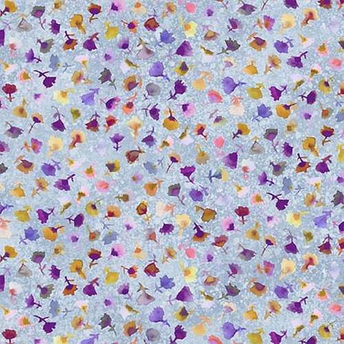 P & B Textiles | Tree of Life | Watercolour Scattered Flowers Blue Slate PB6381BS