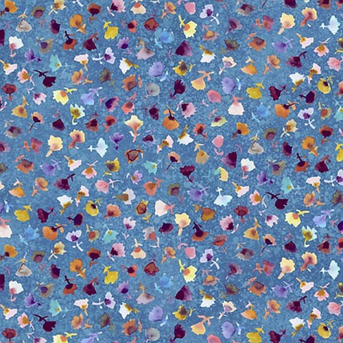 P & B Textiles | Tree of Life | Watercolour Scattered Flowers Blue Slate PB6381BS