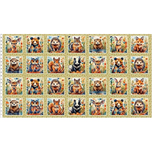 In The Beginning | Woodland Animals | 24" Small Squares Panel Multi 2QFA-1